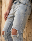 Men's Light Blue Distressed Skinny Jeans – Ripped Slim Fit Denim