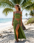 Women's One-Shoulder Crop Top & Ruched Skirt Set