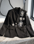 Women's V-Neck Rhinestone Blazer – Long Sleeve Embellished Jacket