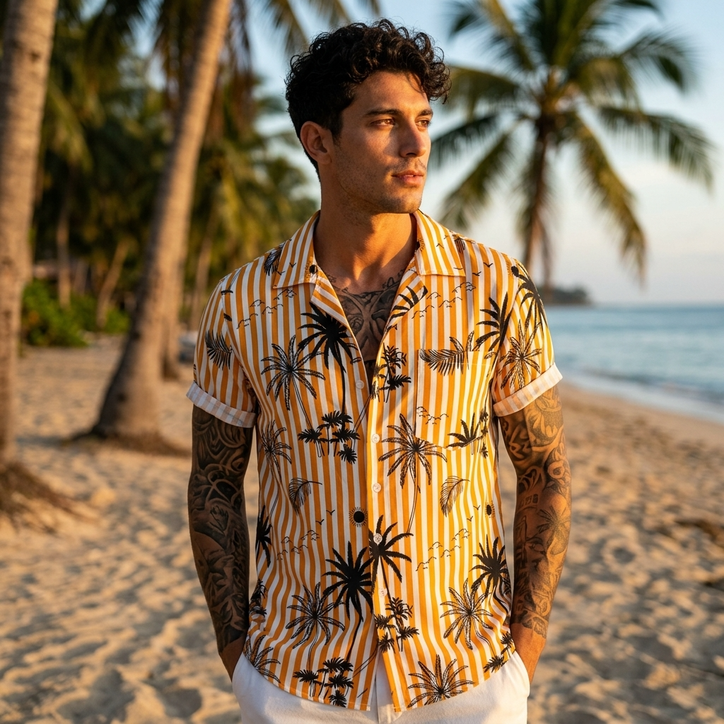 Men's Floral Print Short Sleeve Shirt – Loose Fit Summer Style