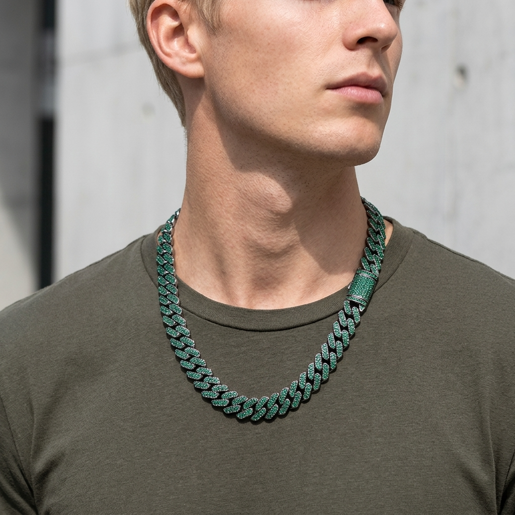 Men's Diamond-Studded Cuban Chain Necklace – Hip-Hop 12mm