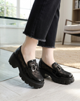 Women's Mesh Platform Slip-On Loafers – Chunky 6.5cm Sole with Square Buckle Detail