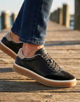 Men's Cowhide Leather Sneakers - Thick Sole Lace-Up Casual Shoes