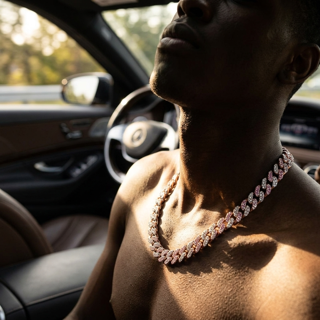 Men's Hip-Hop Dual-Tone Diamond Cuban Chain Necklace &amp; Bracelet