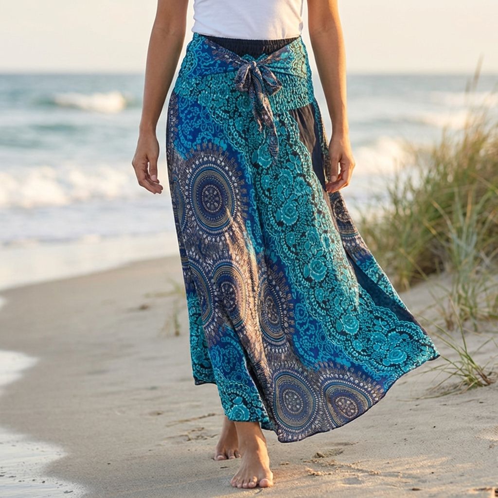 Jupe-robe de plage 100 % rayonne pour femme – Jupe portefeuille évasée florale convertible avec taille haute, style vacances léger et polyvalent