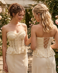 Women's Ruffled Strapless Corset Top – Lace-Up Back Fishbone Slim Tube Top