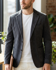 Men's Slim-Fit Corduroy Suit Jacket – Two-Button Textured Blazer for Business and Smart Casual