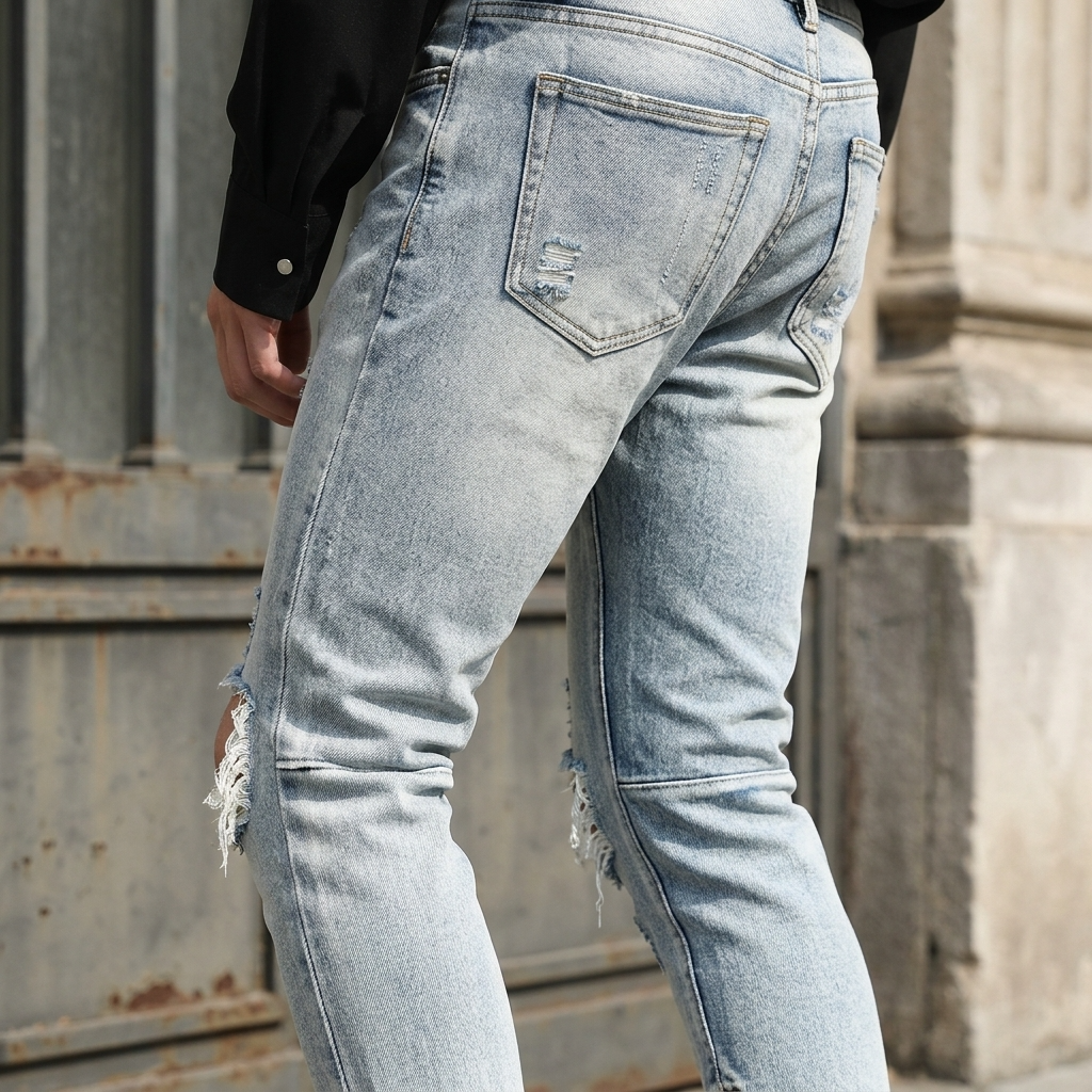 Men's Light Blue Distressed Skinny Jeans – Ripped Slim Fit Denim