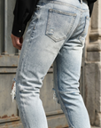 Men's Light Blue Distressed Skinny Jeans – Ripped Slim Fit Denim