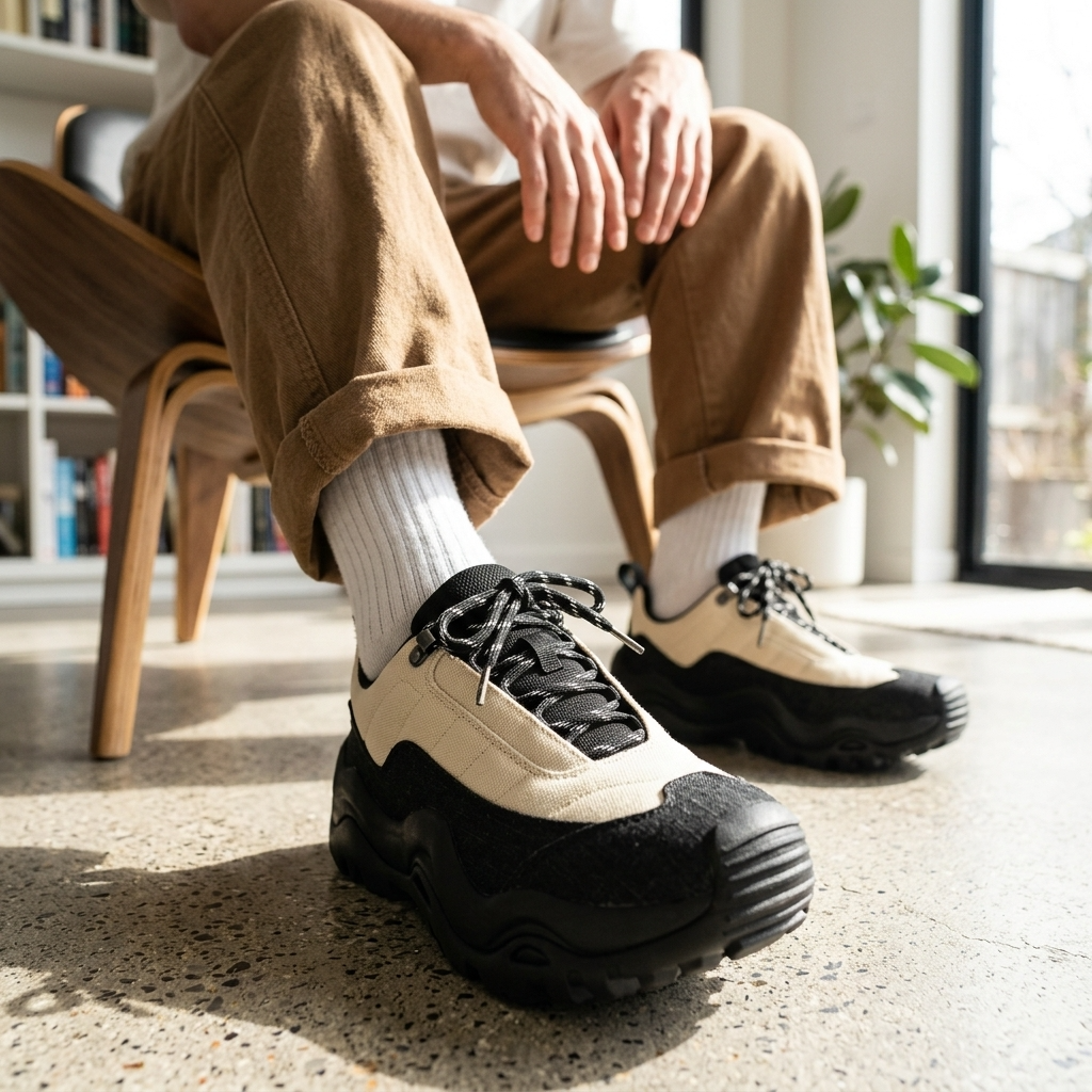 Herren Low Top Freizeitsneaker mit dicker Sohle – Retro-Schnürschuhe mit atmungsaktivem Mesh-Innenfutter und Gummisohle
