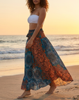 Jupe-robe de plage 100 % rayonne pour femme – Jupe portefeuille évasée florale convertible avec taille haute, style vacances léger et polyvalent