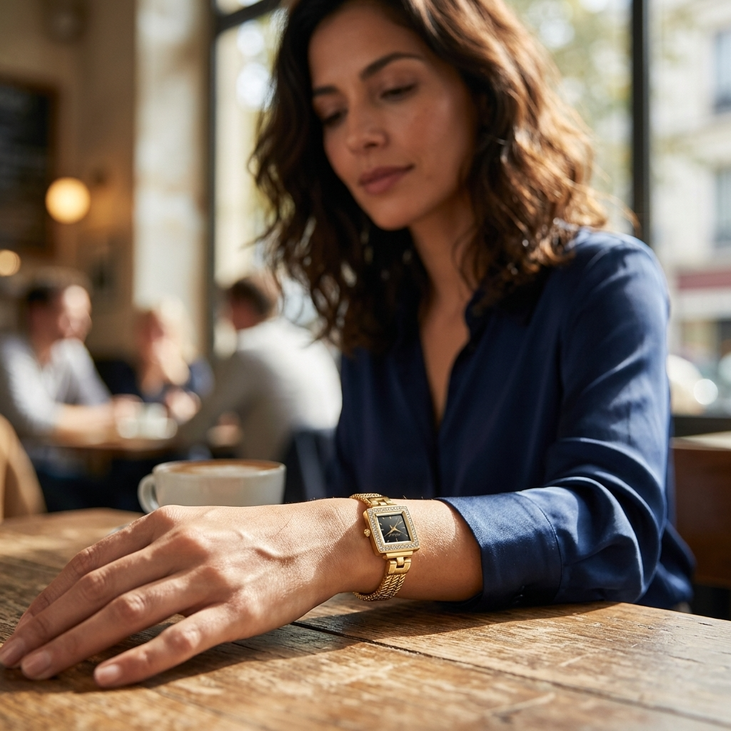 Montre carrée de luxe à quartz pour femmes – Bracelet de montre en alliage de style rétro d'Europe centrale, étanche jusqu'à 30M