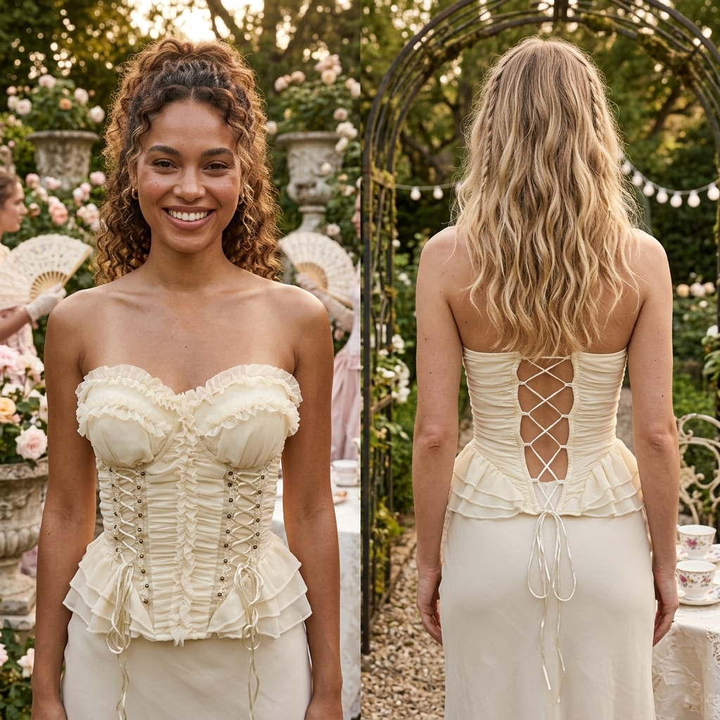 Women's Ruffled Strapless Corset Top – Lace-Up Back Fishbone Slim Tube Top