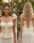 Women's Ruffled Strapless Corset Top – Lace-Up Back Fishbone Slim Tube Top