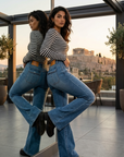 Women's High-Waist Flared Cotton Bell-Bottom Pants