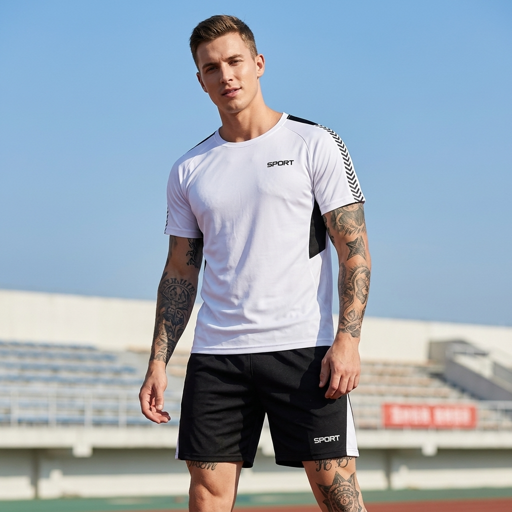 Men's Quick-Dry Sports T-Shirt &amp; Shorts Set – Moisture-Wicking Polyester Activewear