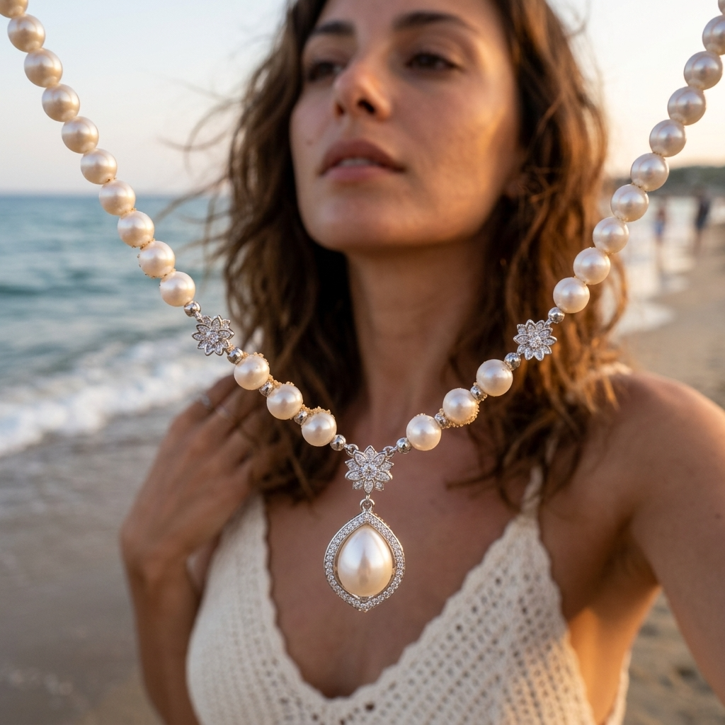 Women's Natural Freshwater Pearl Sterling Silver Necklace