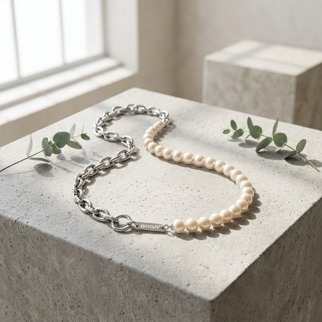 Herren-Naturperlenkette – 8 mm Titanstahlkette, Luxusschmuck