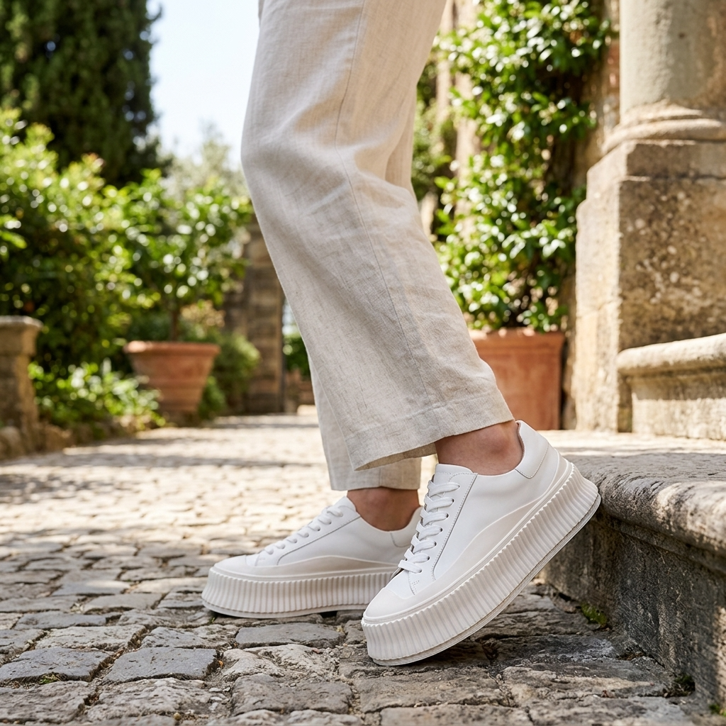 Women's Leather Platform Sneakers – Cowhide Slip-On with Thick Sole