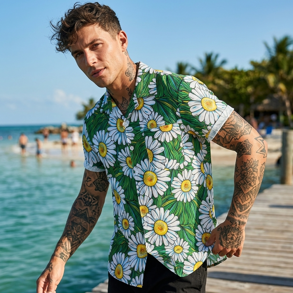 Men's Floral Print Short Sleeve Shirt – Loose Fit Summer Style