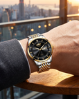 Automatische wasserdichte leuchtende Herren-Armbanduhr – ultradünne 40,5 mm Edelstahl Business Analog Armbanduhr mit 24-Stunden-Anzeige