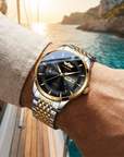 Automatische wasserdichte leuchtende Herren-Armbanduhr – ultradünne 40,5 mm Edelstahl Business Analog Armbanduhr mit 24-Stunden-Anzeige