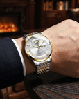Automatische wasserdichte leuchtende Herren-Armbanduhr – ultradünne 40,5 mm Edelstahl Business Analog Armbanduhr mit 24-Stunden-Anzeige