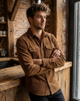 Men's Corduroy Long Sleeve Slim Fit Shirt – Ribbed Cotton Lapel Collar Business Casual Button-Down Top