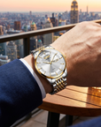 Automatische wasserdichte leuchtende Herren-Armbanduhr – ultradünne 40,5 mm Edelstahl Business Analog Armbanduhr mit 24-Stunden-Anzeige