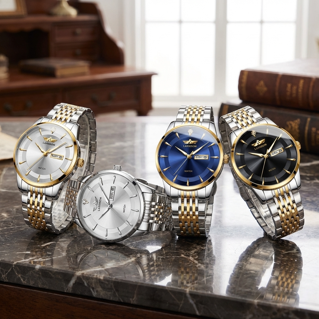 Automatische wasserdichte leuchtende Herren-Armbanduhr – ultradünne 40,5 mm Edelstahl Business Analog Armbanduhr mit 24-Stunden-Anzeige