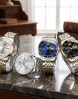 Automatische wasserdichte leuchtende Herren-Armbanduhr – ultradünne 40,5 mm Edelstahl Business Analog Armbanduhr mit 24-Stunden-Anzeige