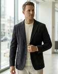 Men's Slim-Fit Corduroy Suit Jacket – Two-Button Textured Blazer for Business and Smart Casual