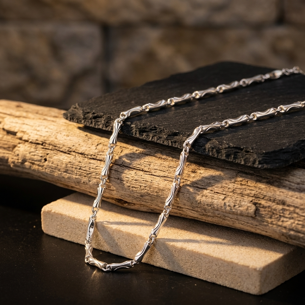 Women's Geometric Ingot Chain Necklace – Silver Plated Retro Style