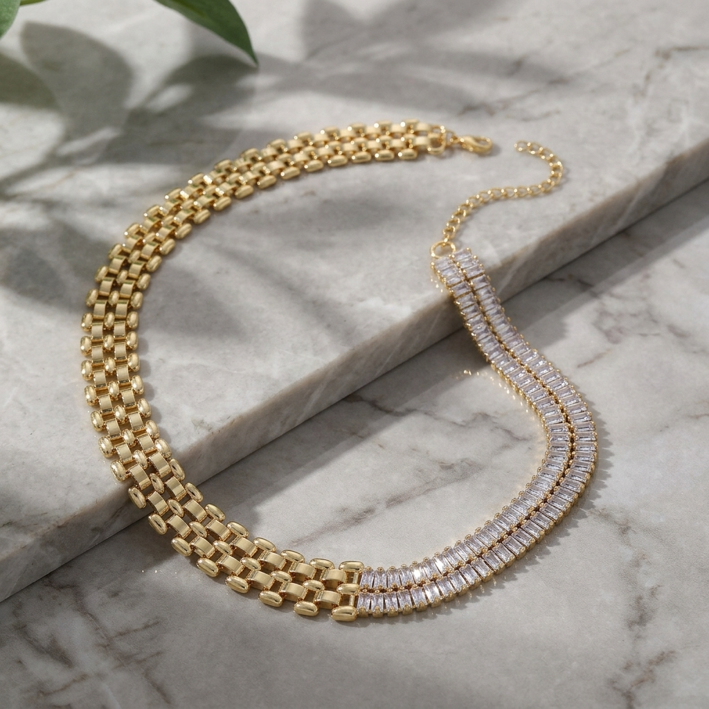 Women's Geometric Diamond Collarbone Necklace – Titanium Steel Electroplated Chain with Crystal Pendant