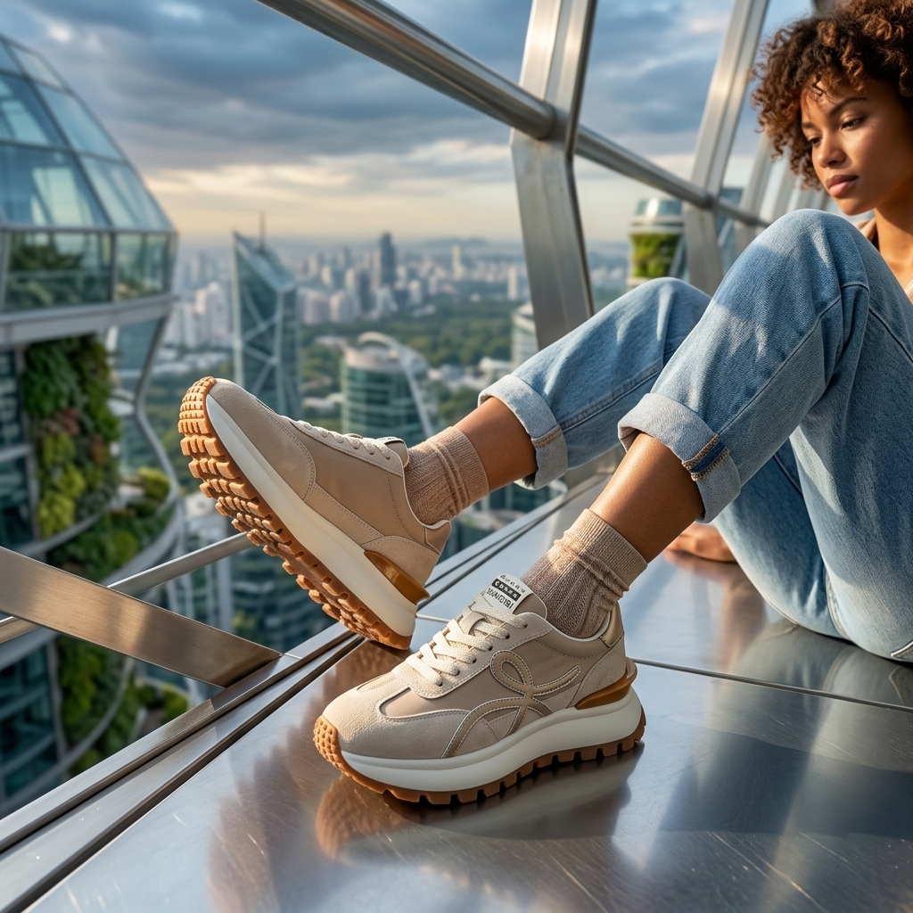 Women's Leather Platform Sneakers – Cross-Strap Thick Sole, 3-5cm Heel