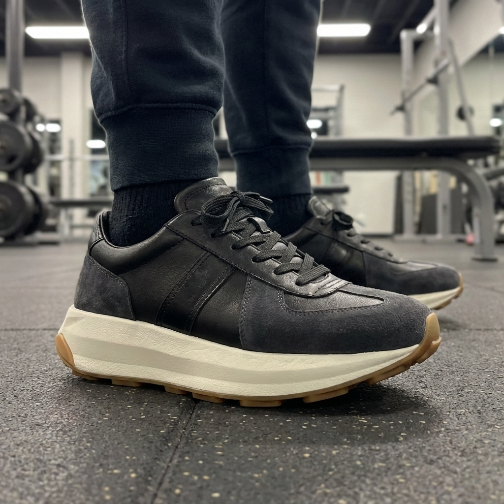 Men’s Genuine Leather Casual Sports Shoes – Cowhide Lace-Up Sneakers with Breathable Design, EVA Cushioning &amp; Low Wedge Comfort