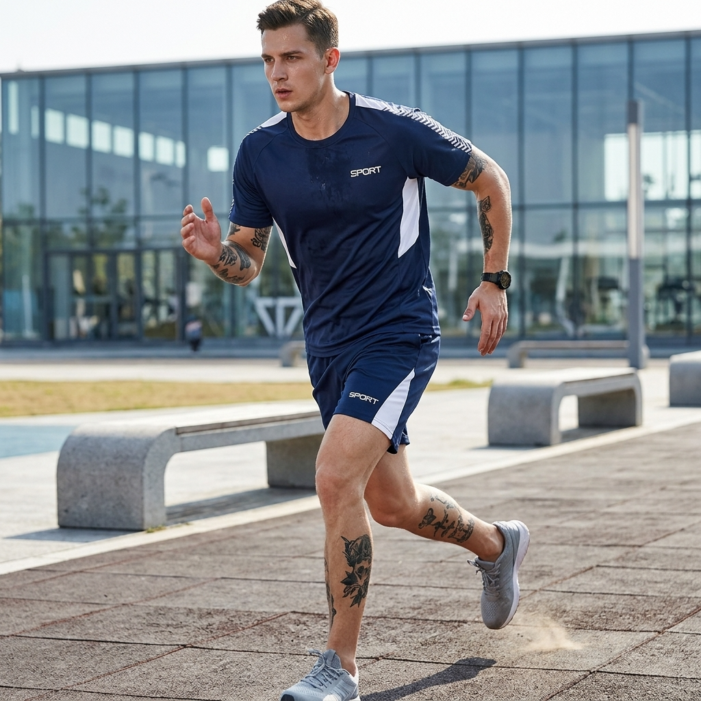 Men's Quick-Dry Sports T-Shirt &amp; Shorts Set – Moisture-Wicking Polyester Activewear