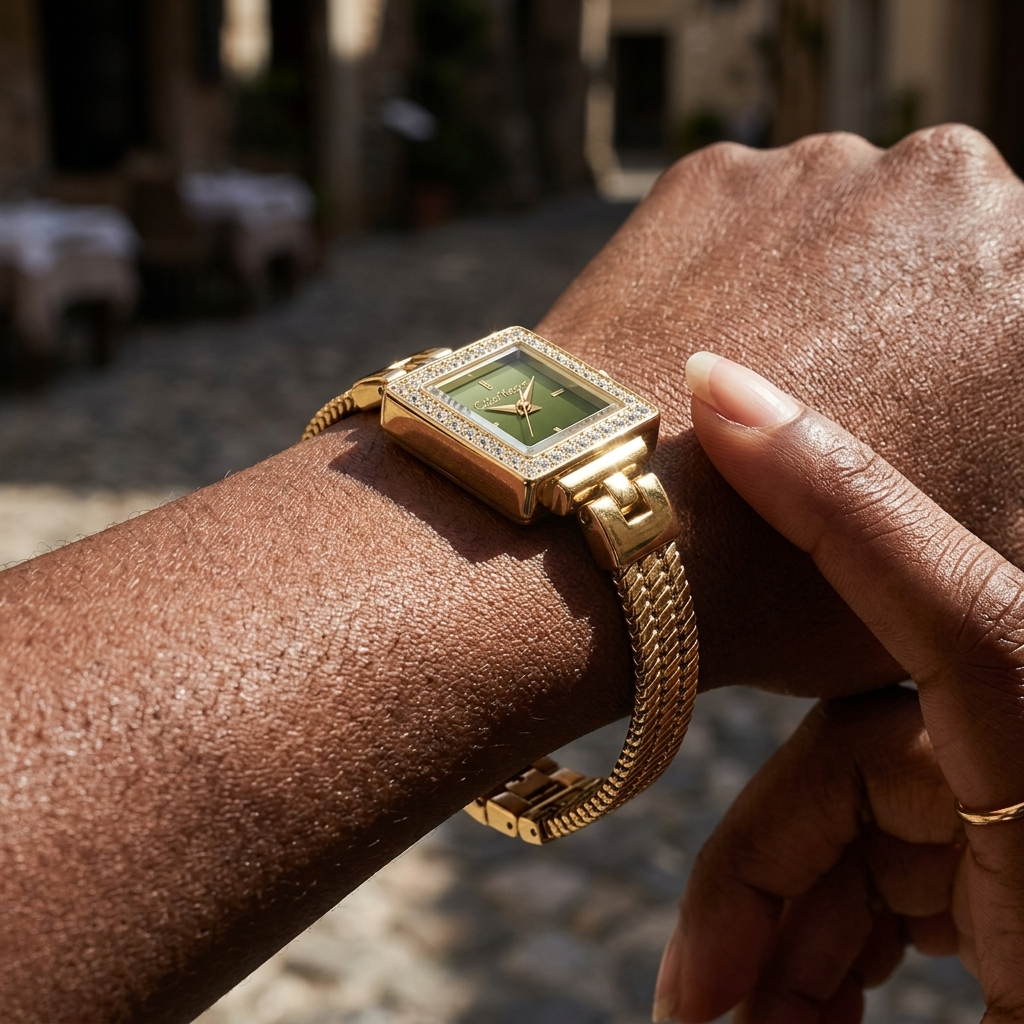 Montre carrée de luxe à quartz pour femmes – Bracelet de montre en alliage de style rétro d'Europe centrale, étanche jusqu'à 30M