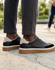 Men's Cowhide Leather Sneakers - Thick Sole Lace-Up Casual Shoes