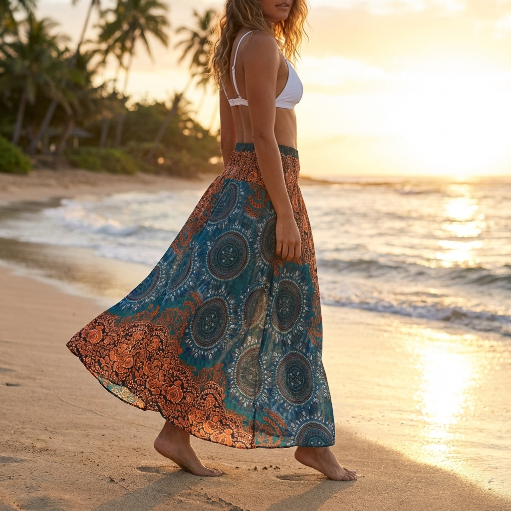 Jupe-robe de plage 100 % rayonne pour femme – Jupe portefeuille évasée florale convertible avec taille haute, style vacances léger et polyvalent