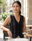 Damen Tencel Leinen V-Ausschnitt Strickweste