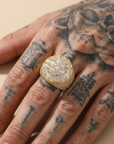 Men's Trendy Retro Flower Diamond Ring – Gold Plated Geometric Hip-Hop Statement Band
