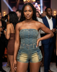 Women's Sleeveless Slim-Fit Denim Jumpsuit