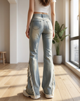 Women's High-Waist Micro-Flare Jeans – Vintage Bootcut Denim with Raw Edge & Slimming Fit