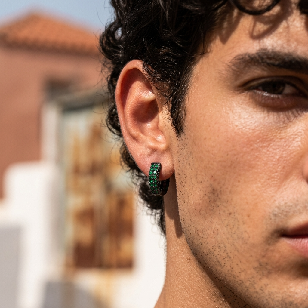 Men's Geometric Square Hoop Zircon Pair of Earrings