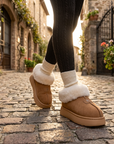 Women's Genuine Wool Snow Boots – Cowhide Slip-On with Thick EVA Sole