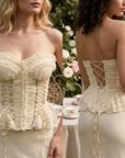 Women's Ruffled Strapless Corset Top – Lace-Up Back Fishbone Slim Tube Top
