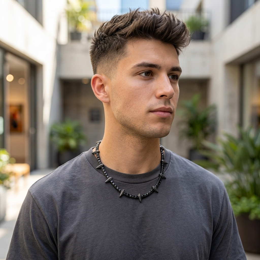 Men's Black Zircon Tennis Chain Necklace with Panther Pendant