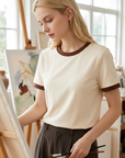 Women's Cotton Color-Block T-Shirt – Short Sleeve Round Neck Top