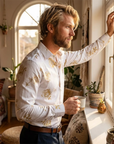 Herren 3D-Hemd mit Blumenmuster – Stretch-Slim-Fit Urban Hemd mit Revers